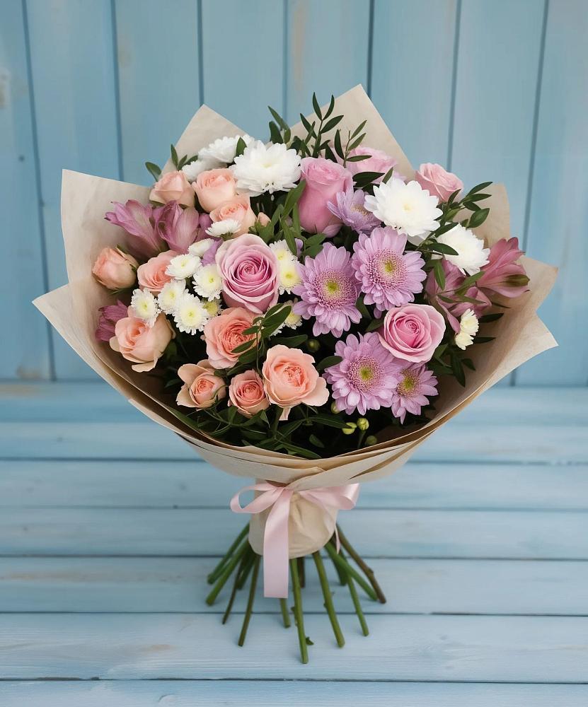 Букет цветов из: Хризантемы, Розы и Альстромерии в Нефедово