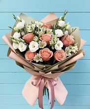 Букет цветов из:  Розы, Альстромерии и Лизиантусы в Нефедово