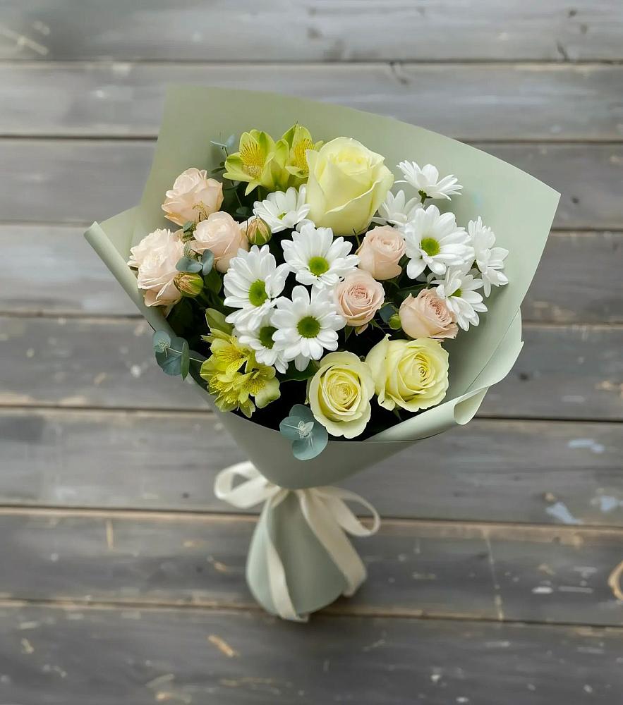 Букет цветов из: Альстромерии, Розы и Хризантемы в Нефедово