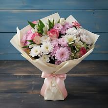 Букет цветов из:  Хризантемы, Альстромерии и Розы в Нефедово