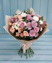 Букет цветов из:  Хризантемы, Розы и Альстромерии в Нефедово