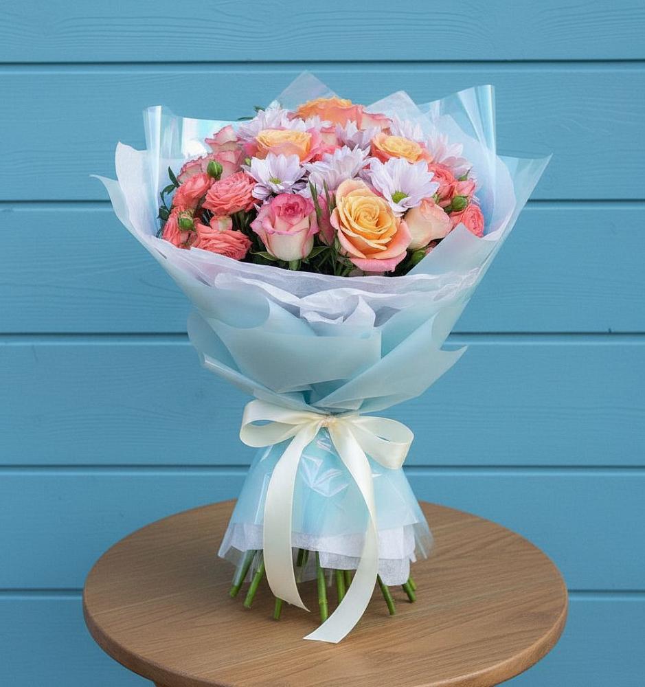 Букет цветов из: Хризантемы и Розы в Нефедово