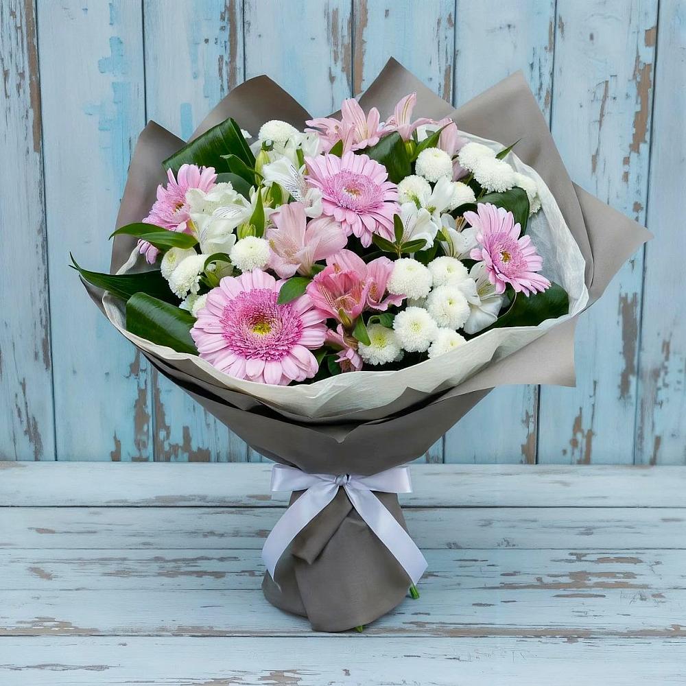 Букет цветов из: Герберы, Альстромерии и Хризантемы в Нефедово